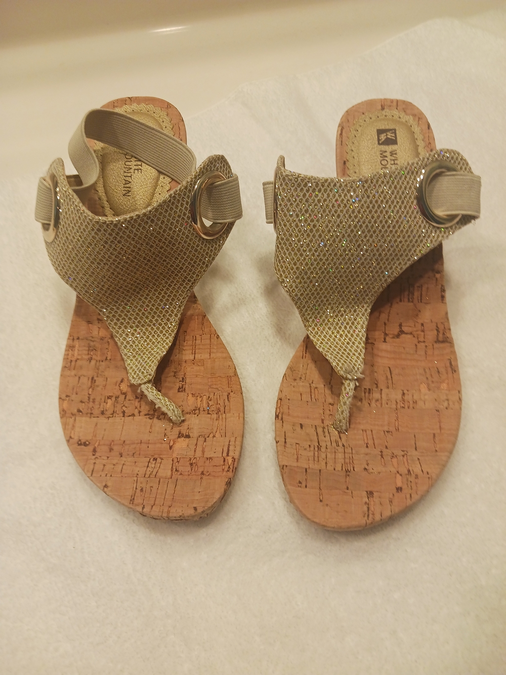 White Mountain Gold Cork-Style Wedge Sandals